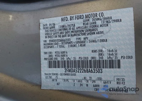 2006 Ford Freestar Sel z USA, uszkodzony, nr VIN 2FMDA52226BA63503